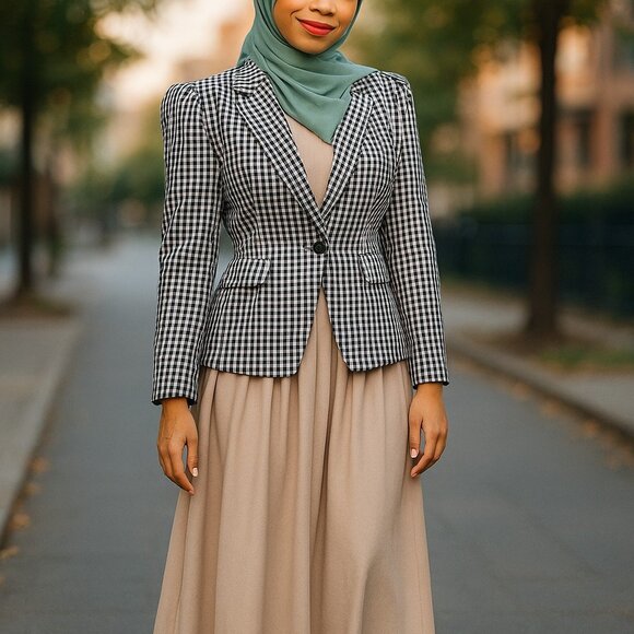 Who What Wear Jackets & Blazers - WHO WHAT WEAR Gingham Peplum Seersucker Blazer M Jacket Plaid Puffy Sleeve